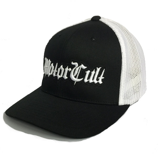 STERLING - FLEX FIT MESH BACK HAT BLACK WHITE - MOTORCULT - MotorCult