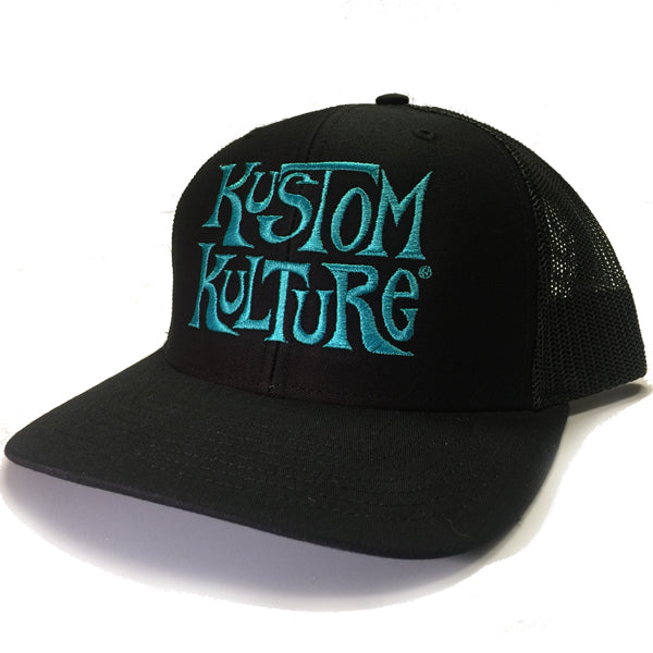 KUSTOM KULTURE - SNAP BACK TRUCKER HAT BLACK W/TURQUOISE LOGO - MotorCult