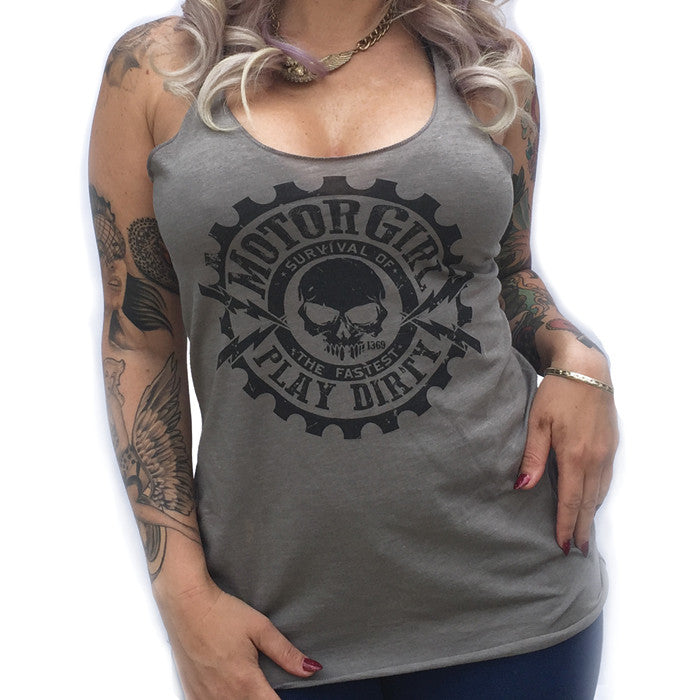 PLAY DIRTY - RACERBACK TANK TOP - MOTORGIRL - MotorCult