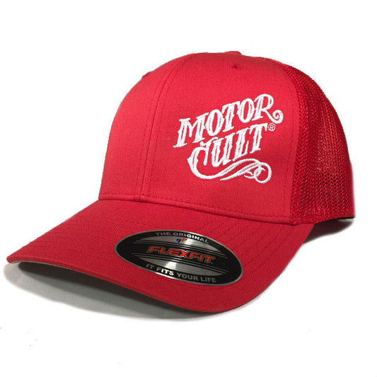 HIGH VOLTAGE - FLEXFIT TRUCKER HAT RED / RED - MOTORCULT - MotorCult