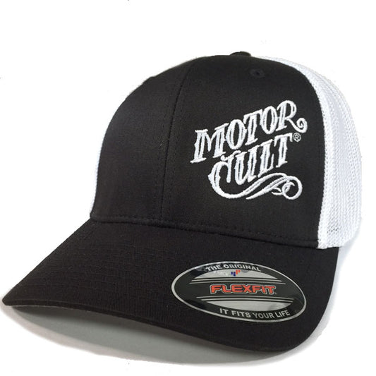 HIGH VOLTAGE - FLEXFIT TRUCKER HAT WHITE / BLACK - MOTORCULT - MotorCult