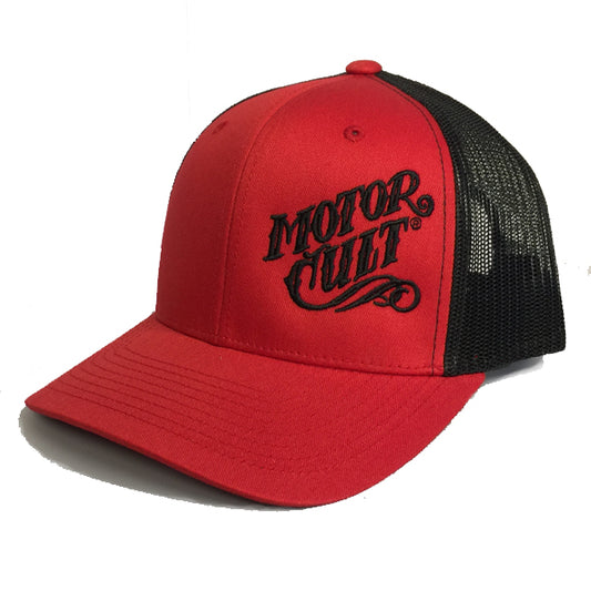 HIGH VOLTAGE - SNAPBACK TRUCKER HAT RED BLACK - MOTORCULT - MotorCult