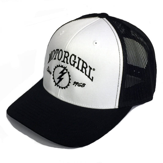 ORIGINAL - SNAP BACK CURVED BILL TRUCKER - WHITE BLACK - MOTORGIRL - MotorCult