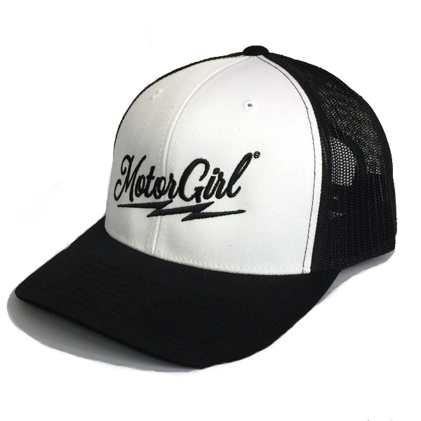 RIFF RAFF - SNAP BACK CURVED BILL TRUCKER BLACK WHITE - MOTORGIRL - MotorCult