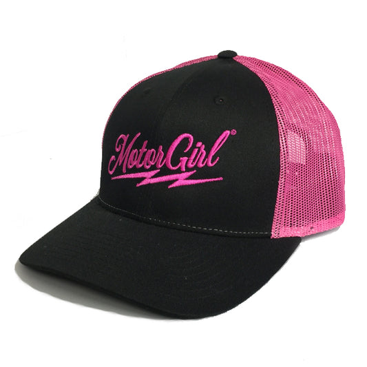 RIFF RAFF - SNAP BACK CURVED BILL TRUCKER PINK BLACK - MOTORGIRL - MotorCult