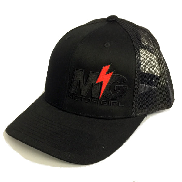 SUPERCHARGED - SNAP BACK CURVED BILL TRUCKER HAT - BLACK  - MOTORGIRL - MotorCult