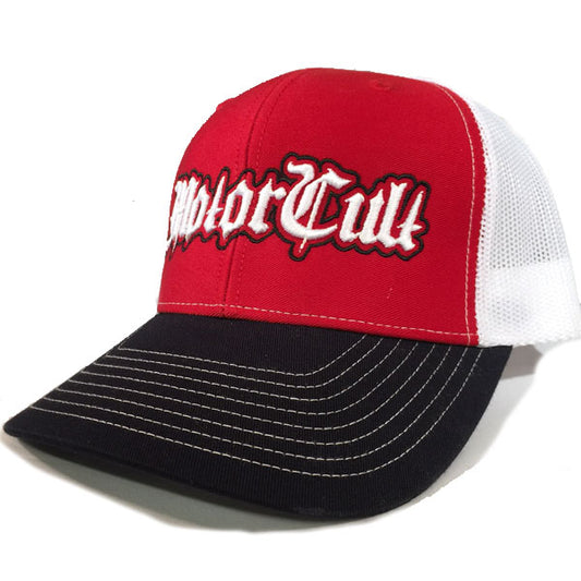 STERLING - SNAPBACK TRUCKER HAT RED / WHITE / NAVY - MOTORCULT - MotorCult