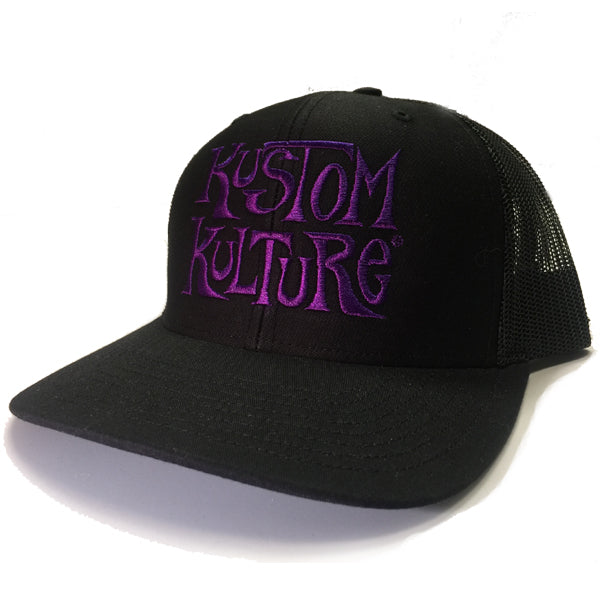 KUSTOM KULTURE - SNAP BACK TRUCKER HAT BLACK W/PURPLE LOGO - MotorCult