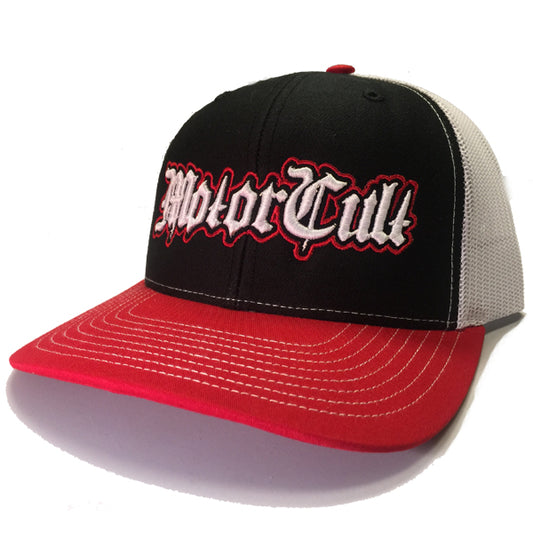 STERLING - SNAPBACK TRUCKER HAT BLACK / WHITE / RED - MOTORCULT - MotorCult